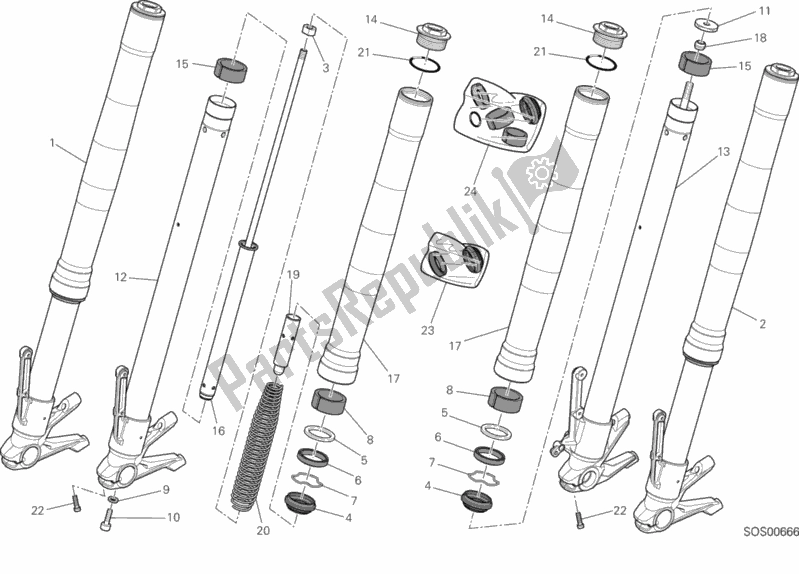 All parts for the Front Fork of the Ducati Hypermotard Brasil 821 2015